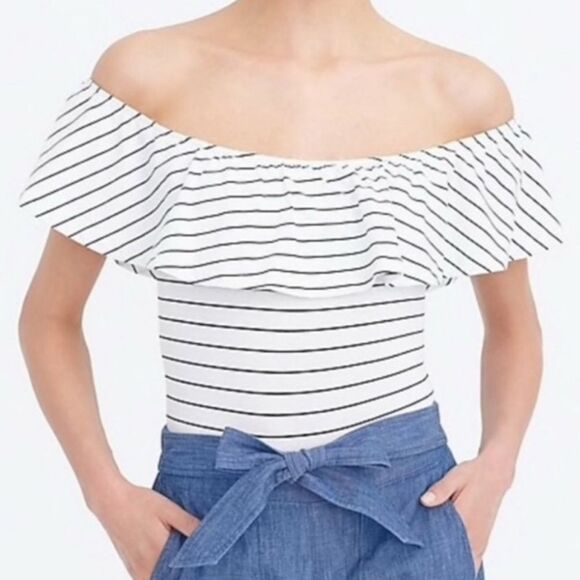 J. Crew Factory Tops - Jcrew Off the Shoulder Striped Bodysuit Top